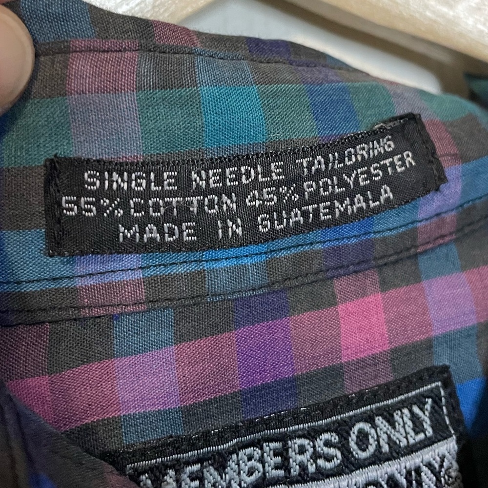 VTG Members Only black/blue/pink/green plaid short sleeve button down shirt sz M - Picture 9 of 10